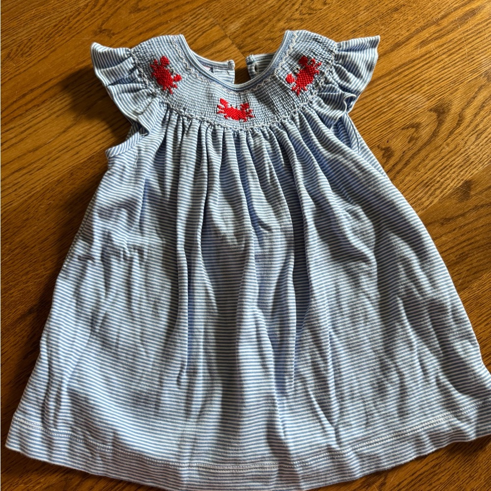 Blue Striped Kids Dress with Red Accents